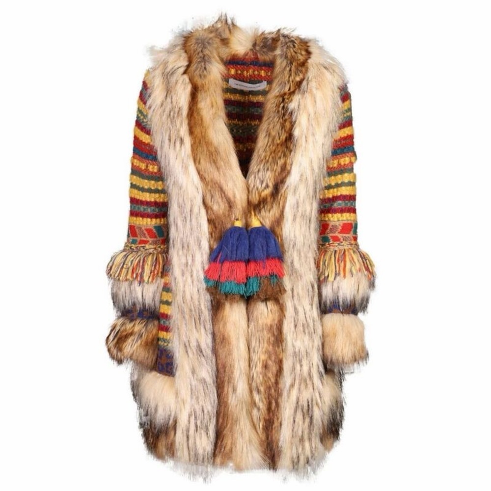 Wolf & Badger Colorful Faux Fur Coat with Tassels